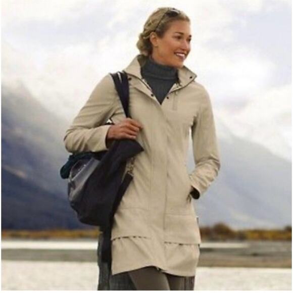 Athleta Jackets & Blazers - Athleta RARE Shelter Cover Ruffle Rain Y2K Hooded Jacket In Beige Women's XS